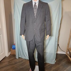 Eagle Clothes 2 Piece Suit Mens Wool 44 Big & Tall Made in USA Dark Grey Stripd